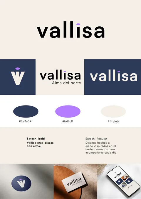 Brandboard de Vallisa con logotipo, paleta cromática y aplicaciones