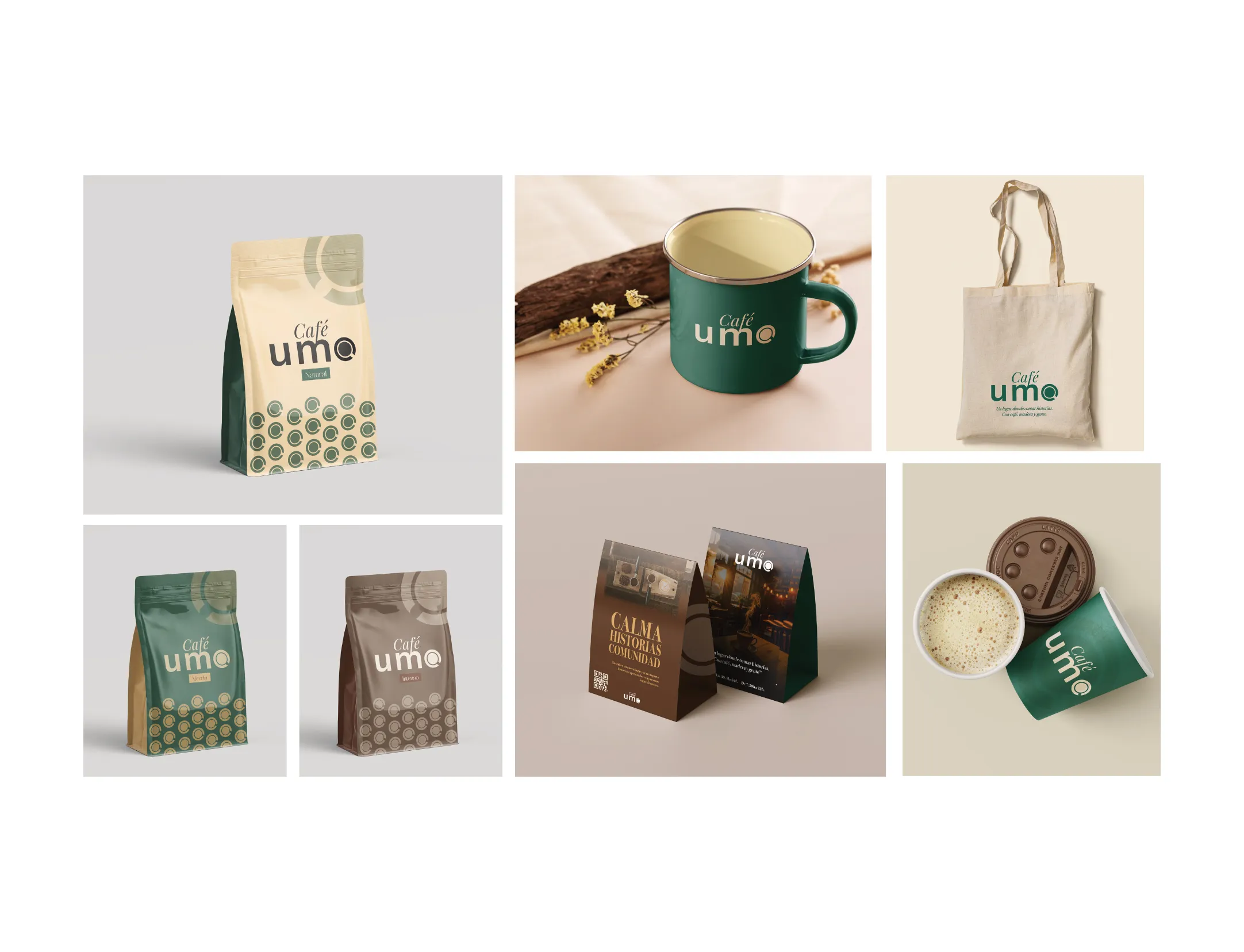 Packaging y aplicaciones de la marca Café UMO