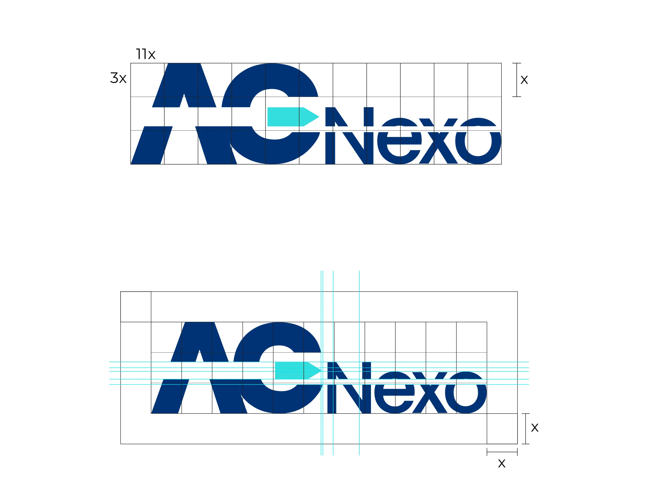 Retícula y distancias del logotipo de AGnexo